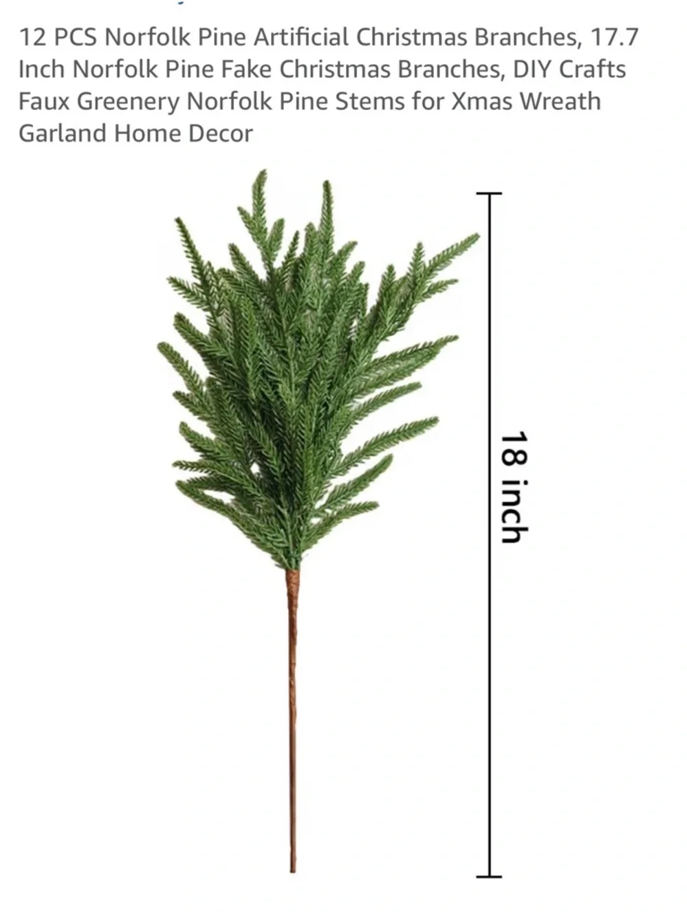 Artificial Norfolk Pine Branch - Green Holiday Pine Stem 12 pcs NWOT!